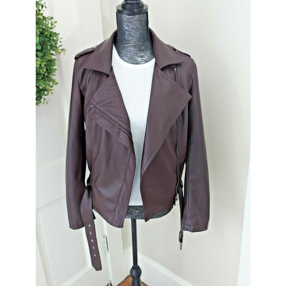 Bagatelle Womens Brown Cropped Moto Faux Leather Jacket Coat Small